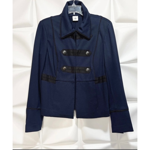 Cabi Sz M Navy Blue Ponte Knit Military Jacket Peplum Nautical Womens - Picture 7 of 15